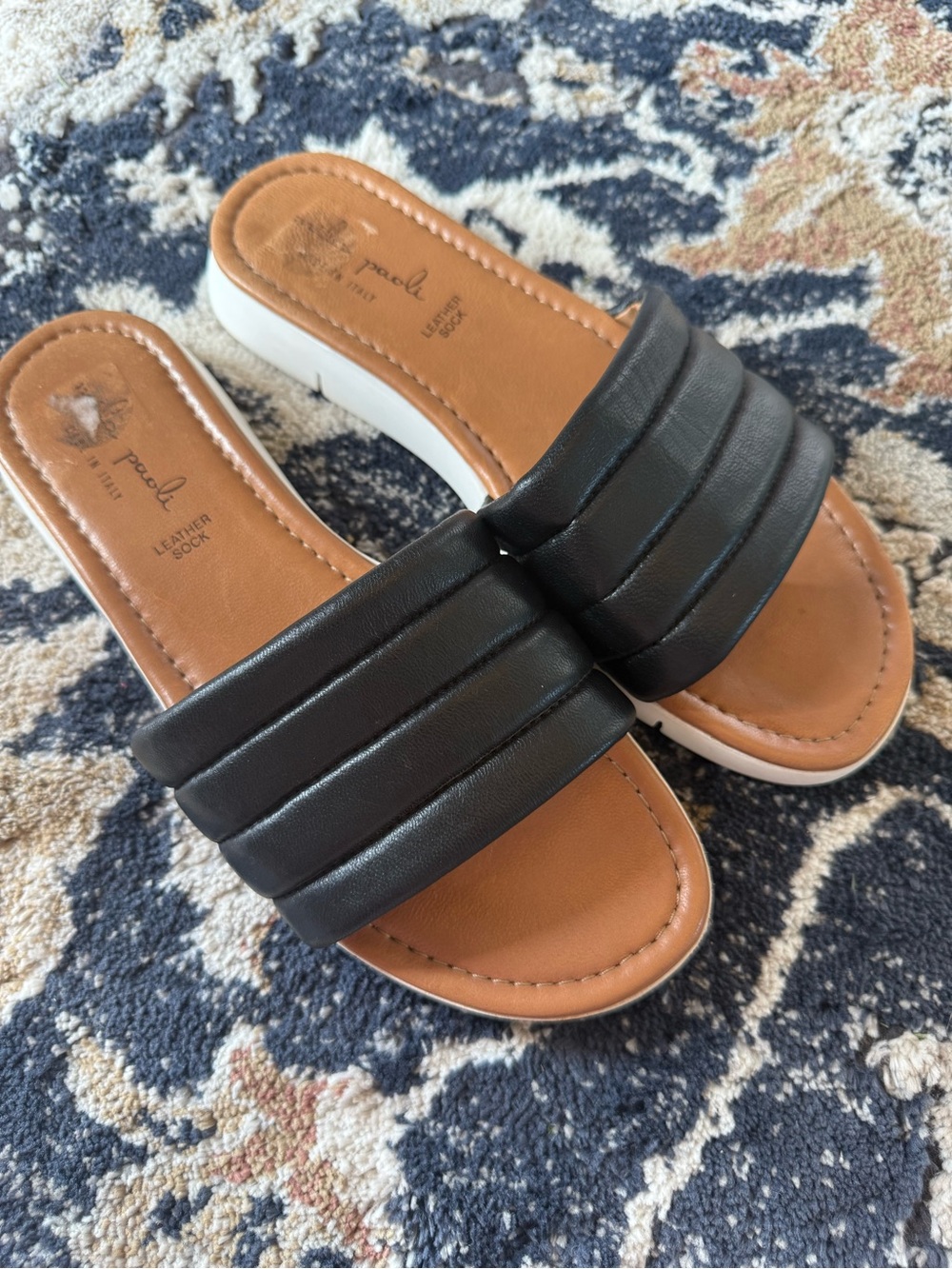 Black Leather Slide Sandals Size 7.5 Minimal Vacation Comfort Slides